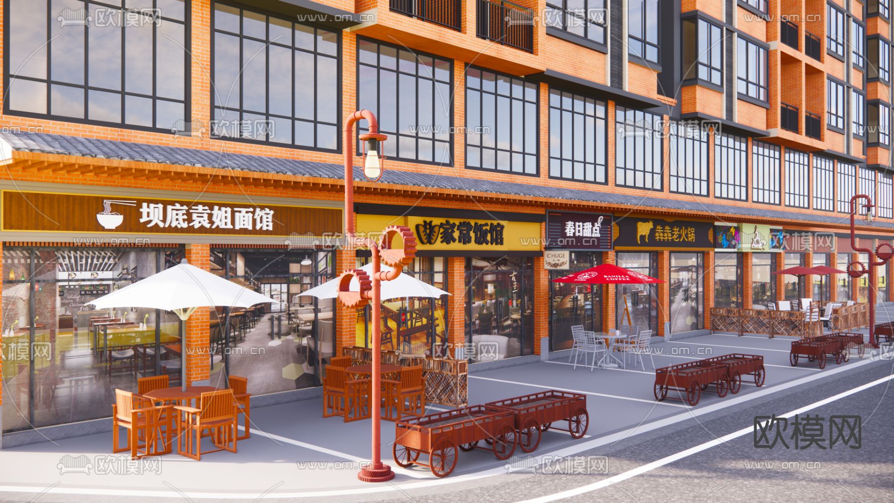 中式商业街su模型下载（渲染图1）