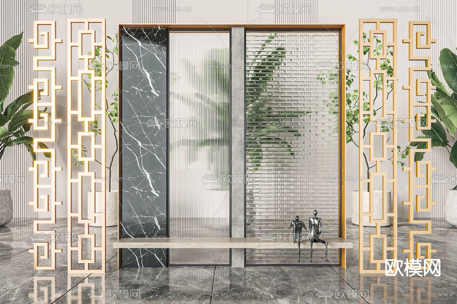 玻璃屏风 隔断3d模型下载