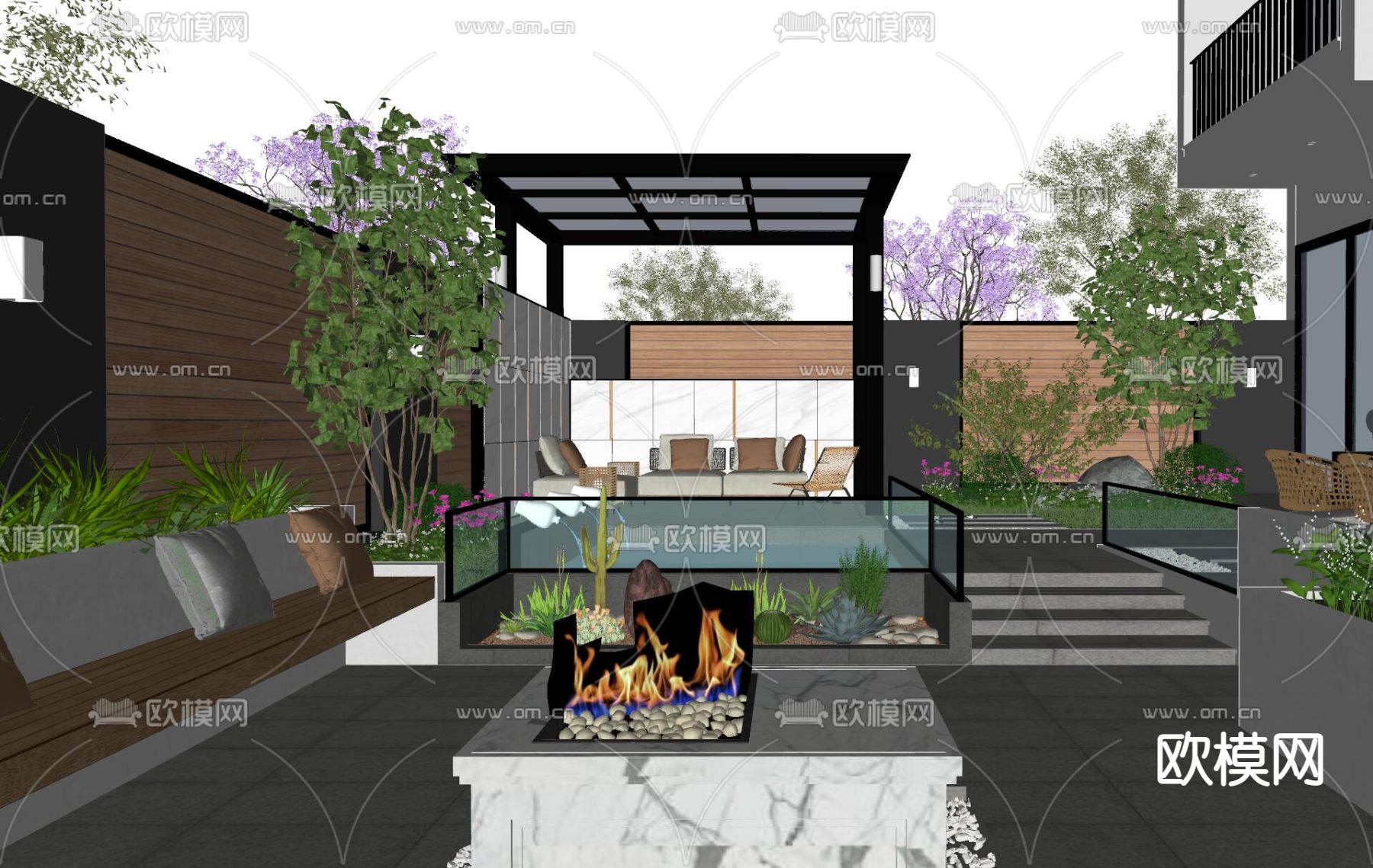 庭院夜景su模型下载（渲染图3）