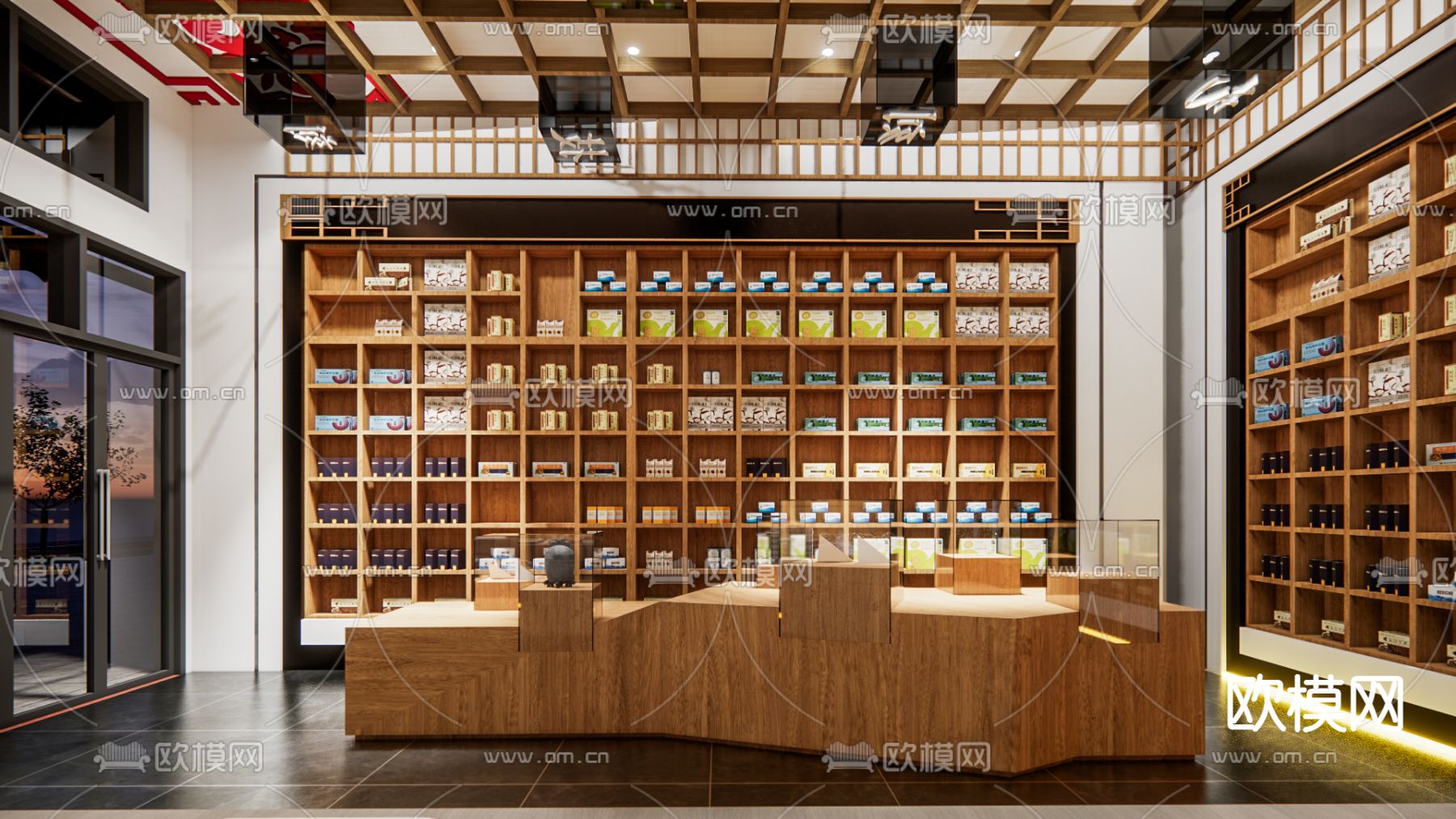 中药店 药品柜su模型下载（渲染图1）