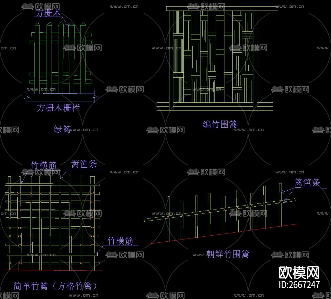 篱笆围栏CAD节点大样下载（渲染图7）