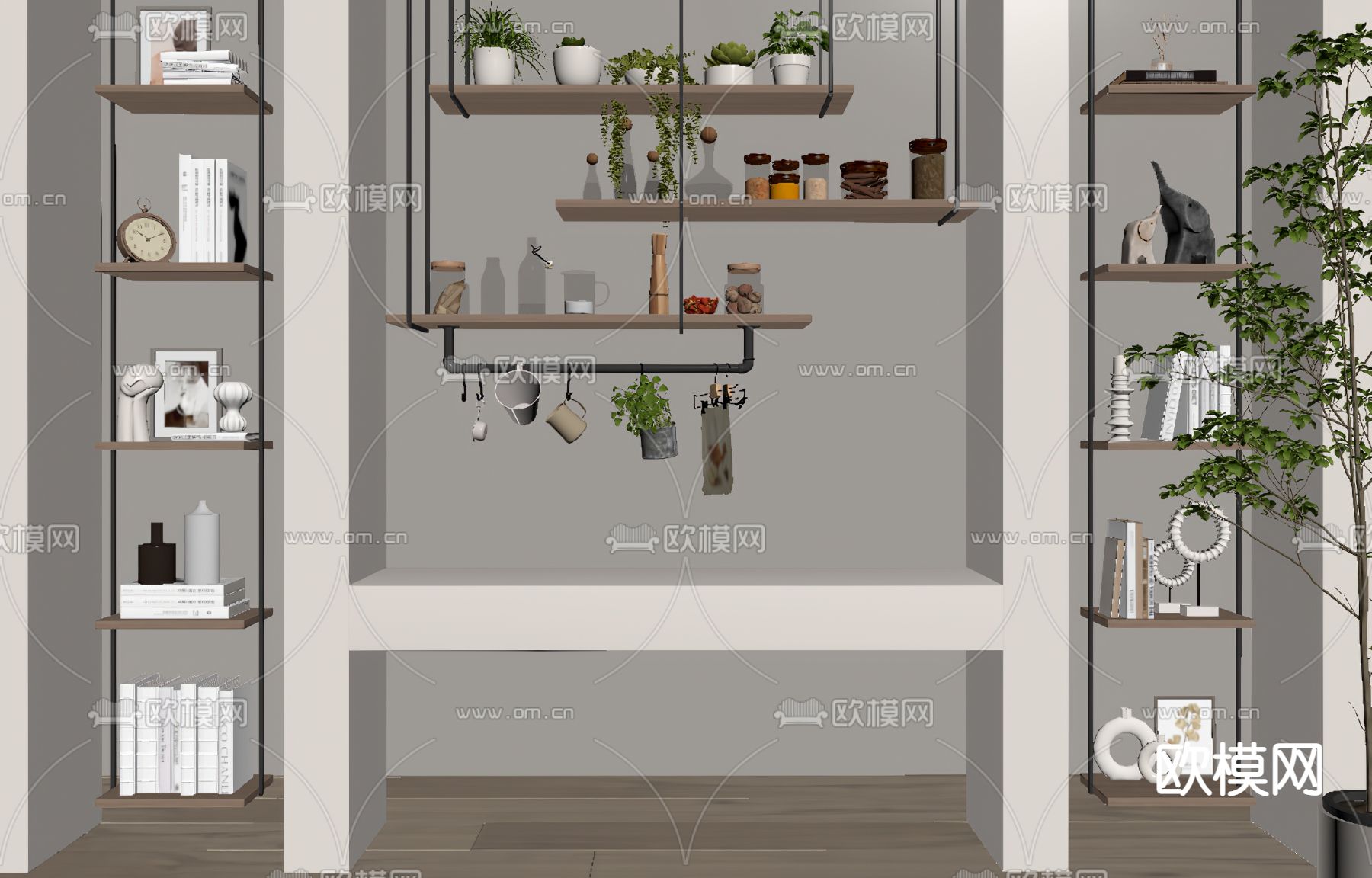 现代吧台吊架su模型下载（渲染图2）