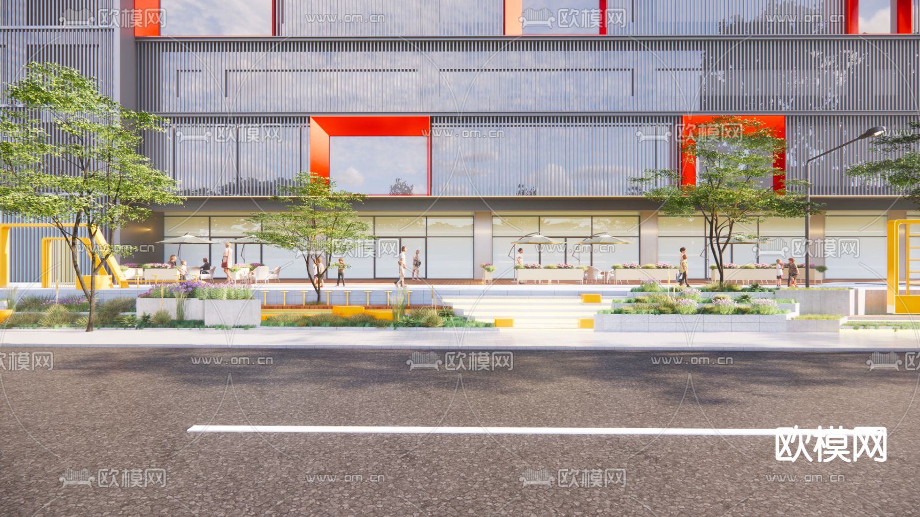 商业街su模型下载（渲染图3）