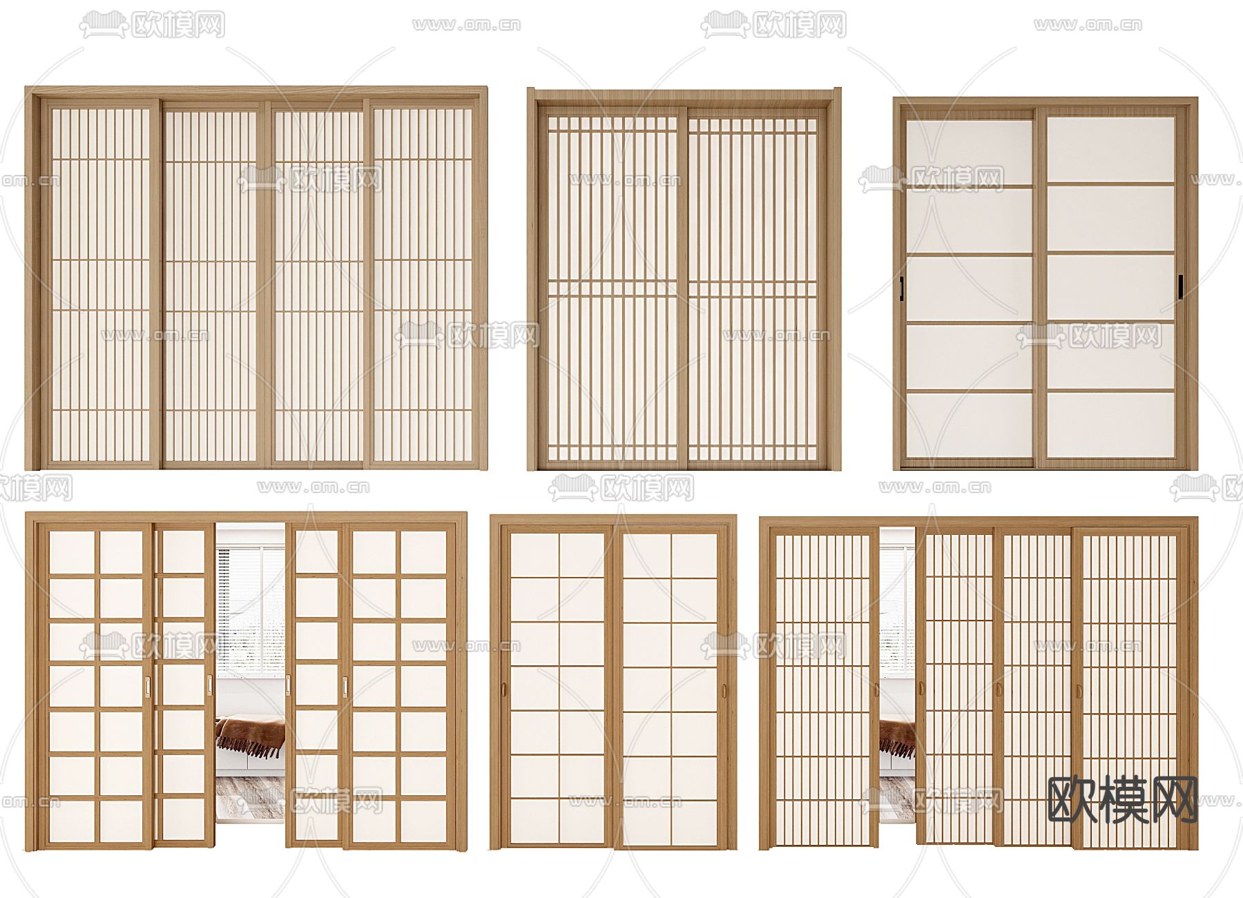 日式推拉门房门su模型下载（渲染图1）