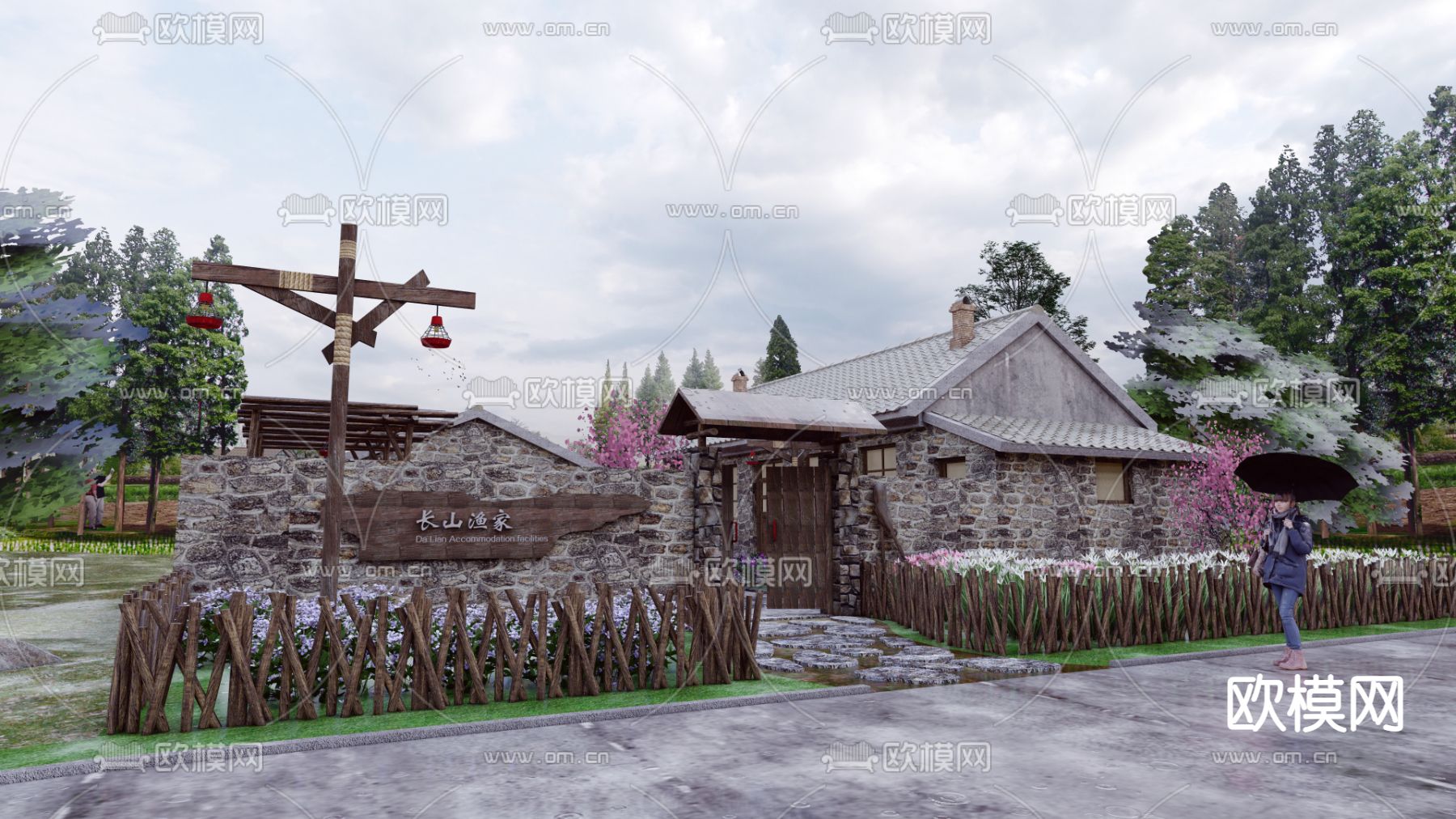 民宿外观 农家乐su模型下载（渲染图1）