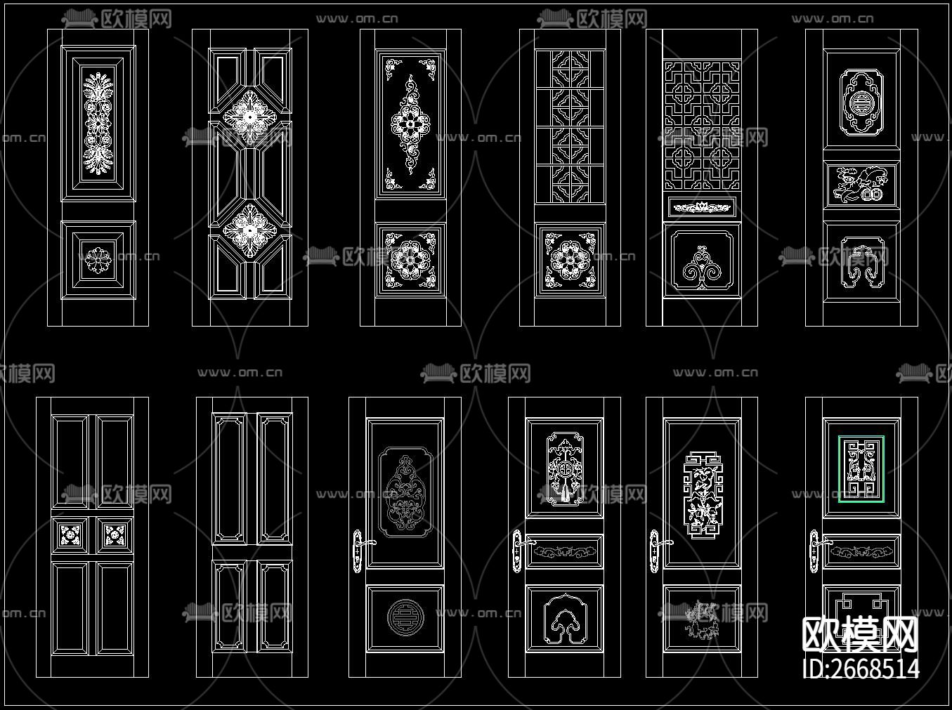 中式房门CAD图库下载（渲染图8）
