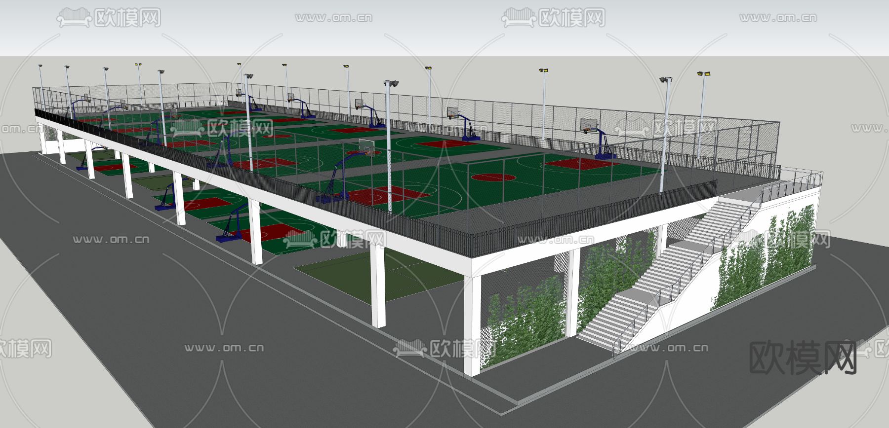 体育公园 运动场 篮球场su模型下载（渲染图2）