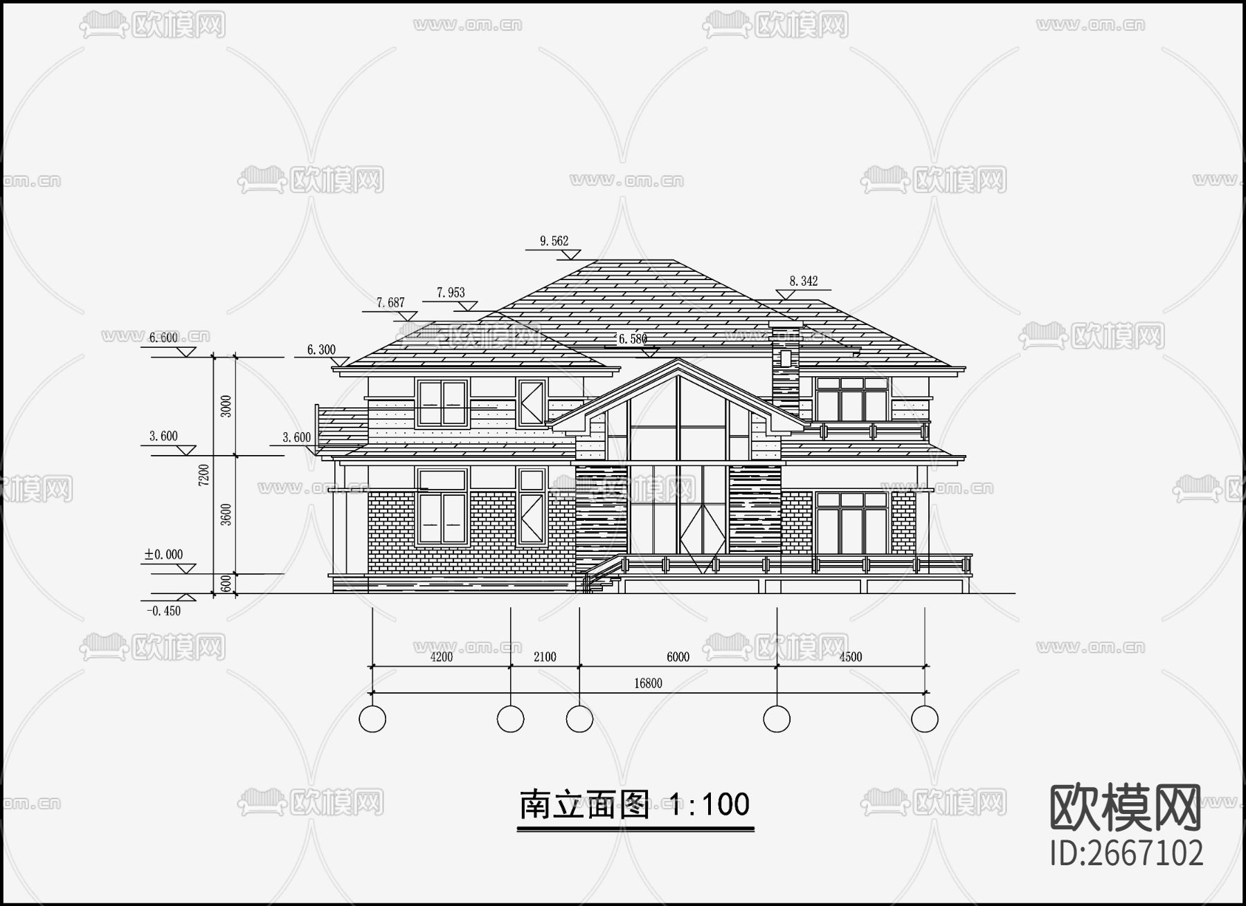 欧式别墅CAD施工图下载（渲染图2）