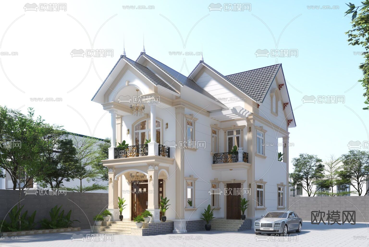 欧式别墅外观su模型下载（渲染图1）