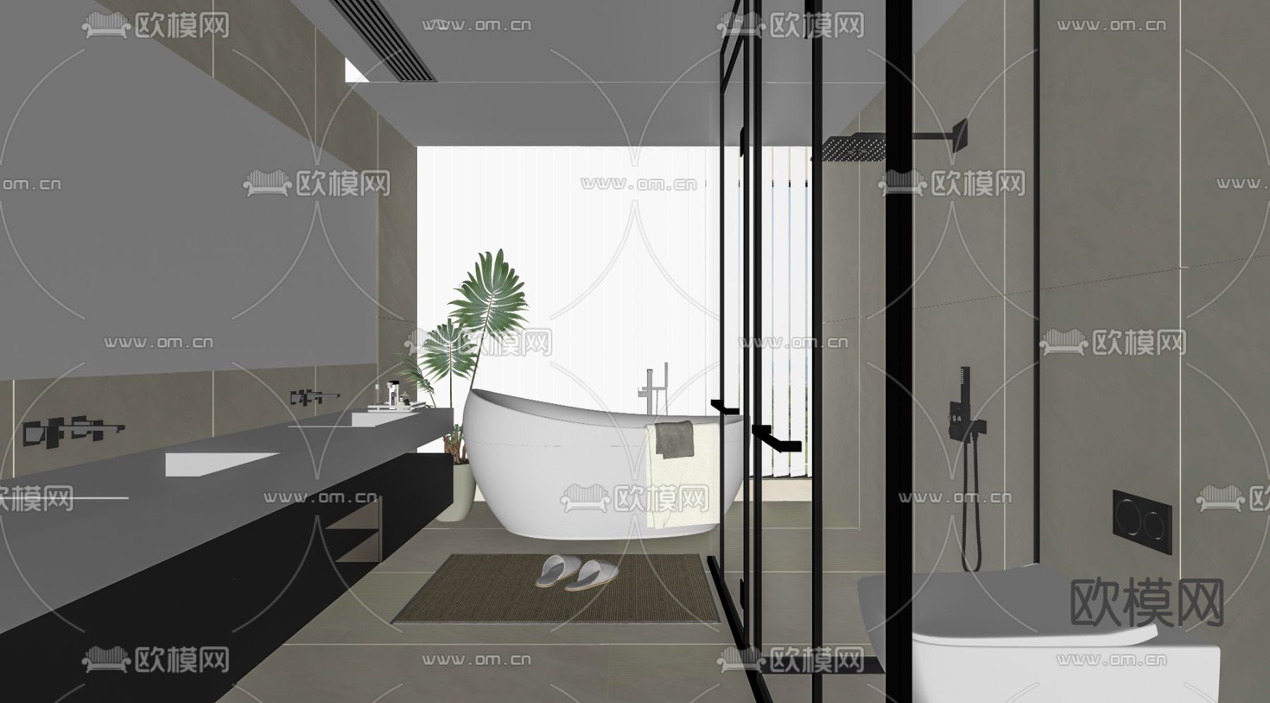 现代卫生间su模型下载（渲染图2）