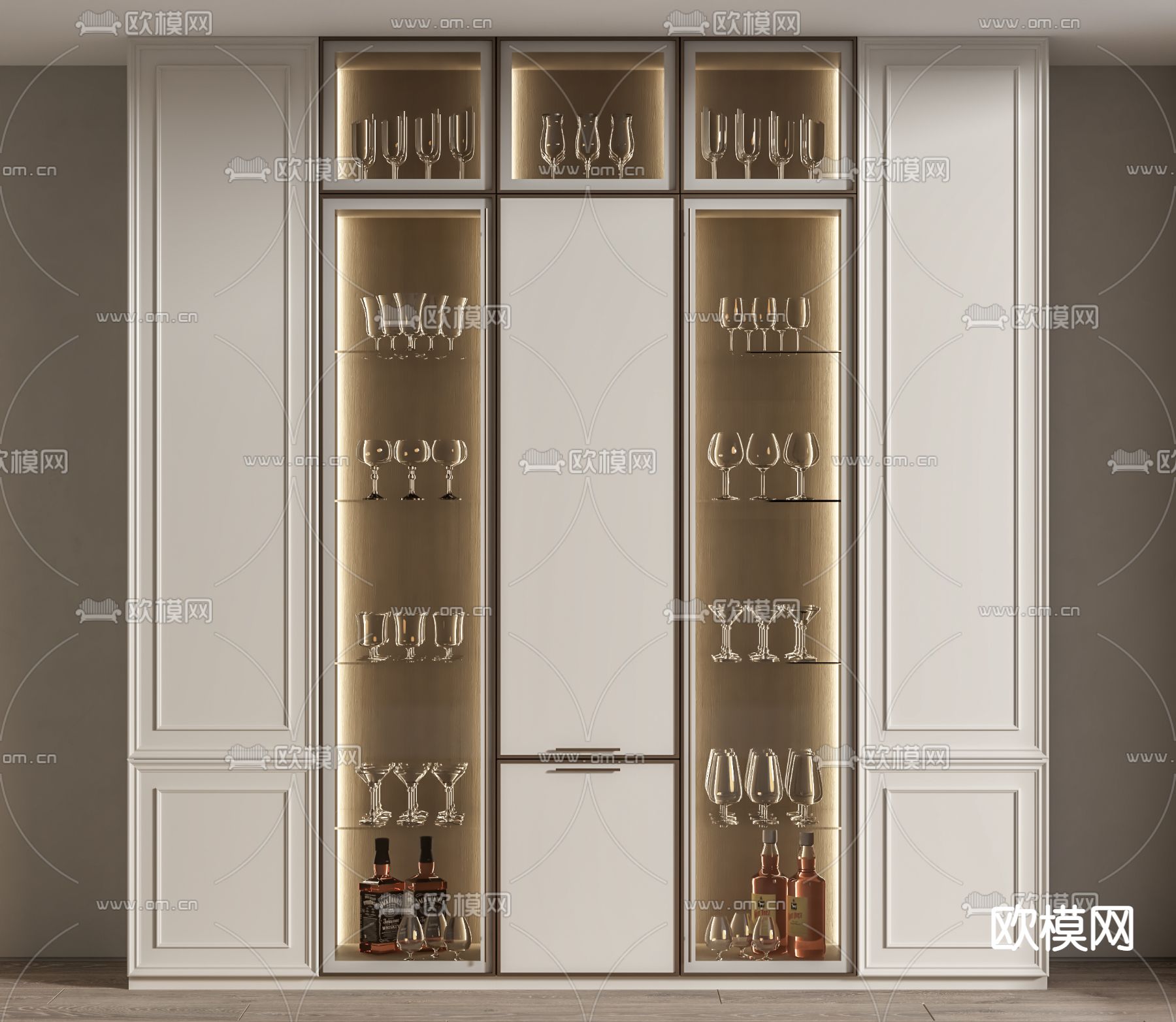 现代酒柜su模型下载（渲染图1）