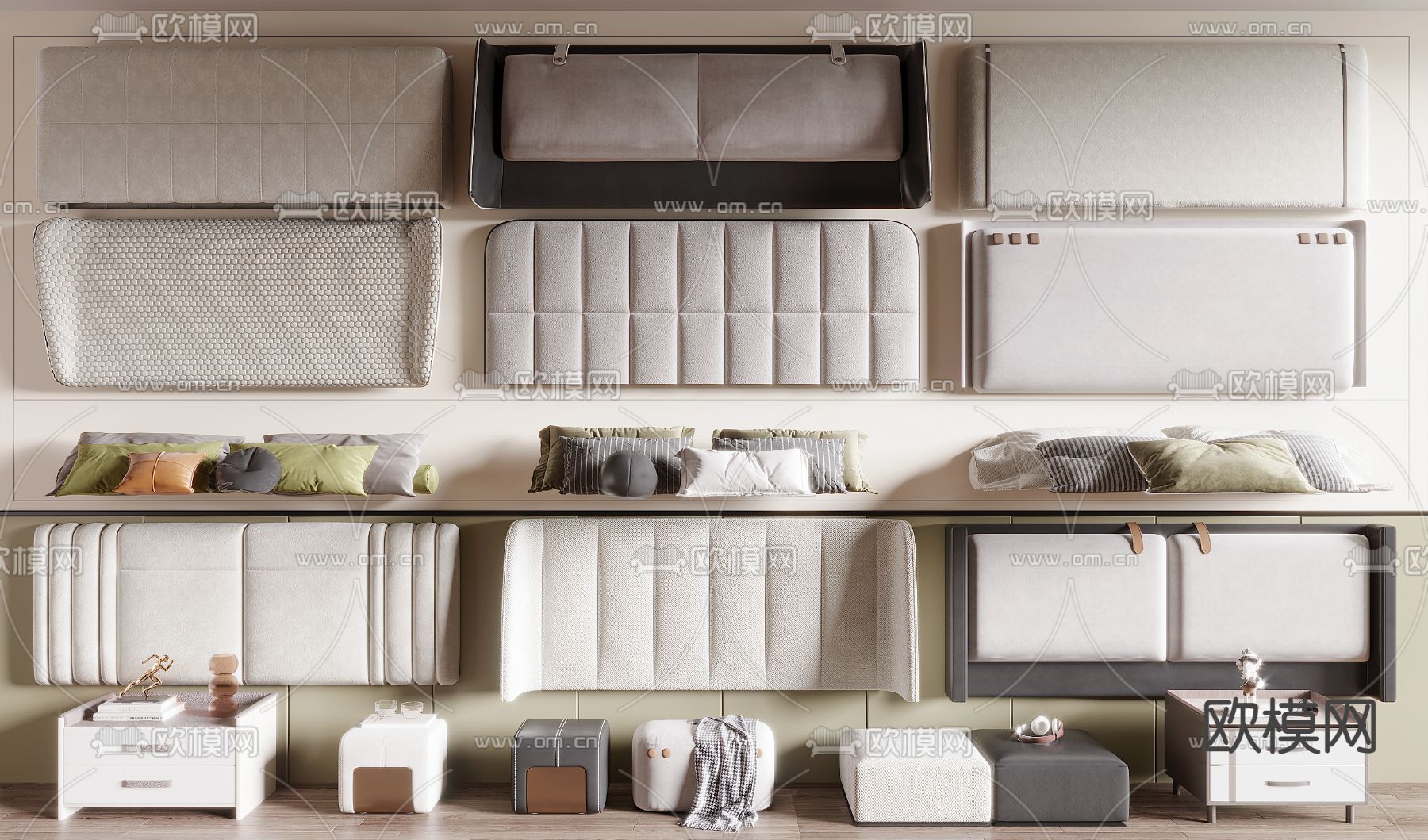 软包 床头背靠 抱枕3d模型下载