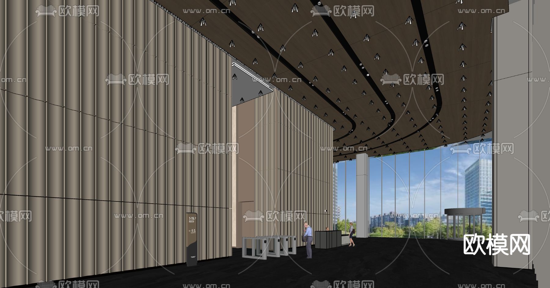 现代公司大堂 办公大厅su模型下载（渲染图2）