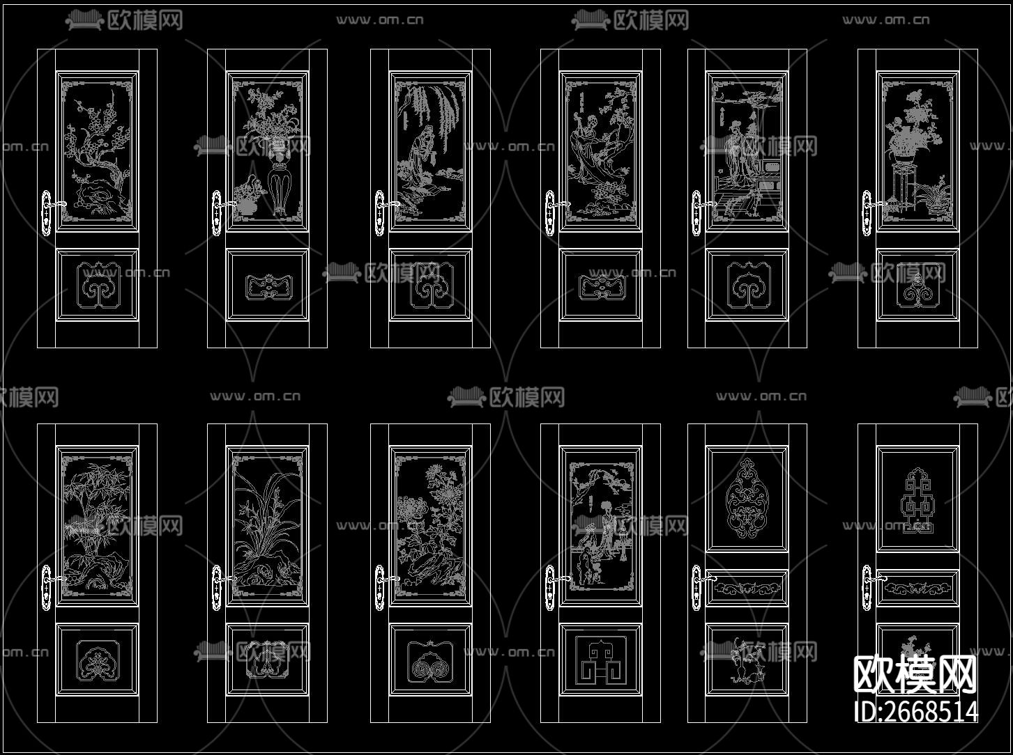 中式房门CAD图库下载（渲染图2）
