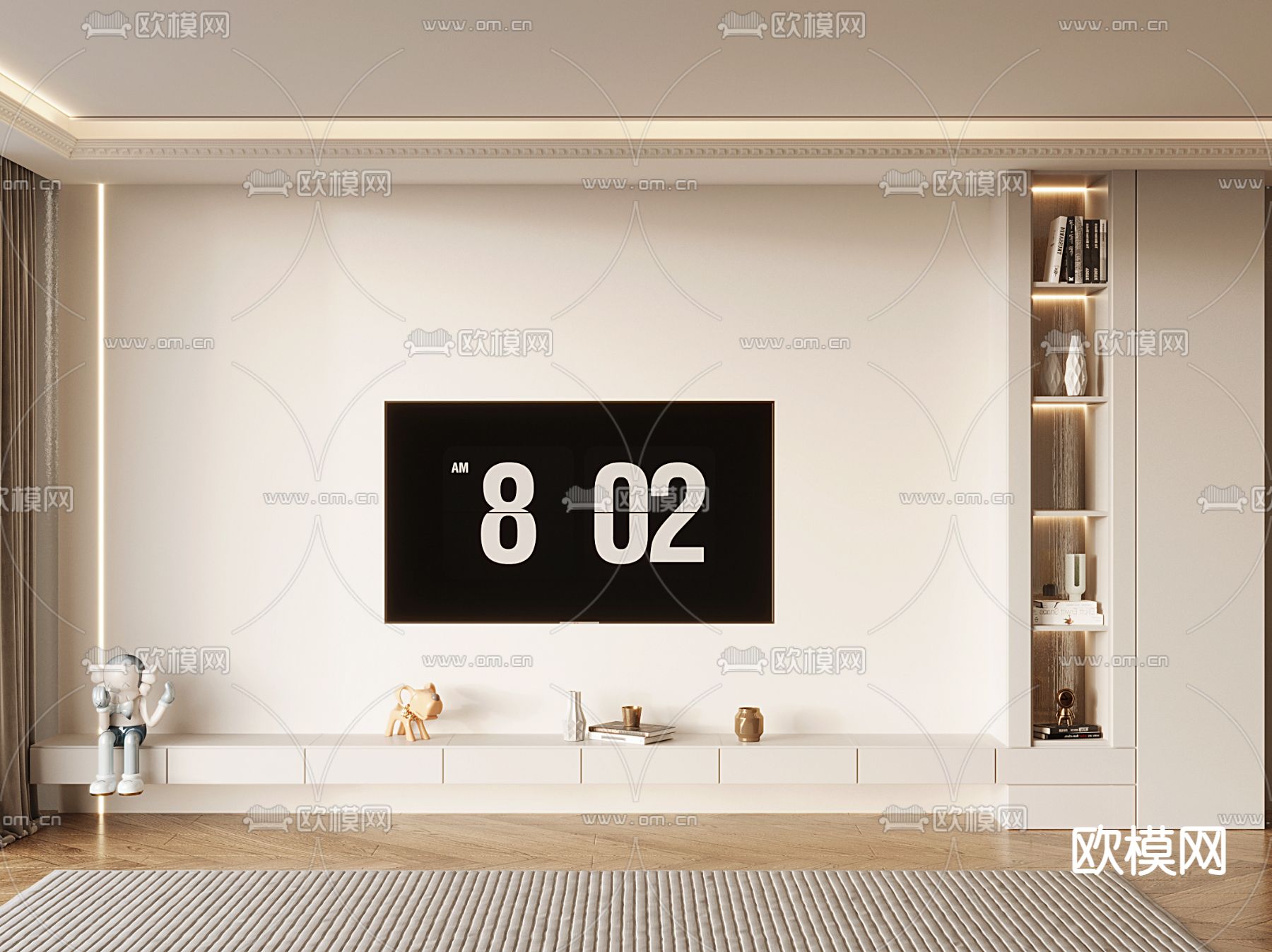 奶油电视背景su模型