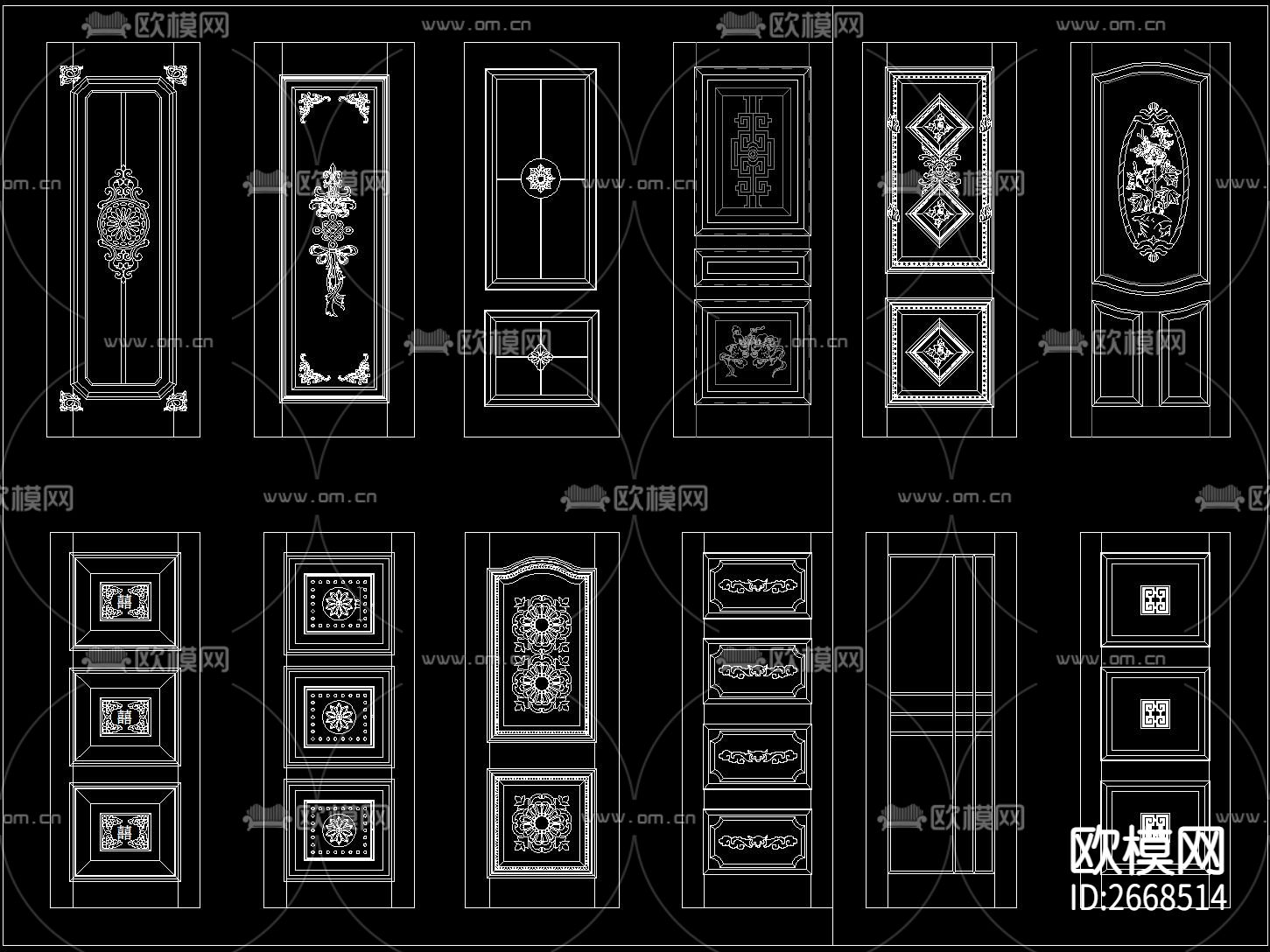 中式房门CAD图库下载（渲染图3）