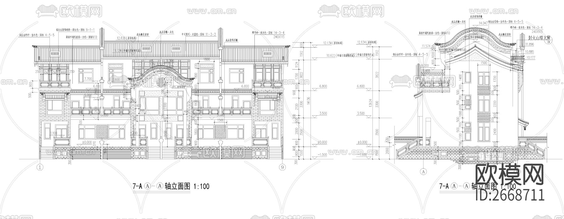 仿古建筑cad施工图下载（渲染图1）