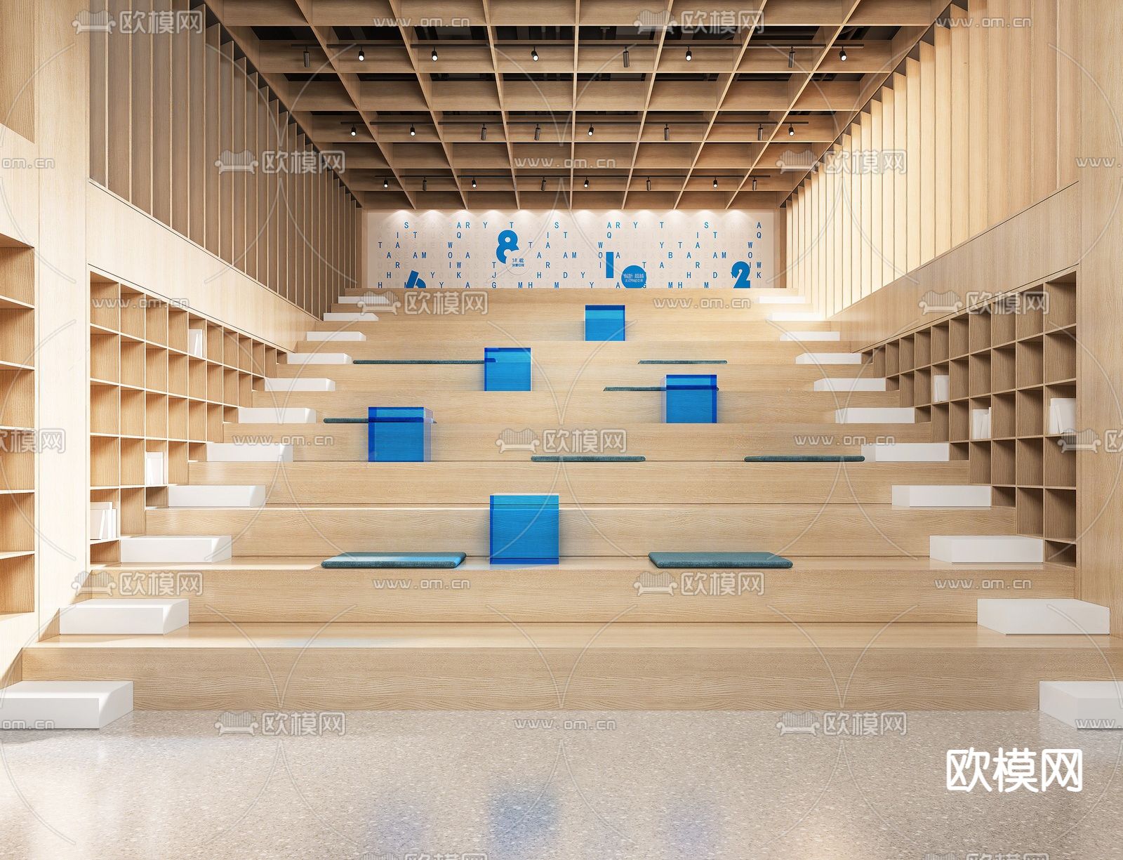 阶梯图书馆 阅览室su模型下载（渲染图1）