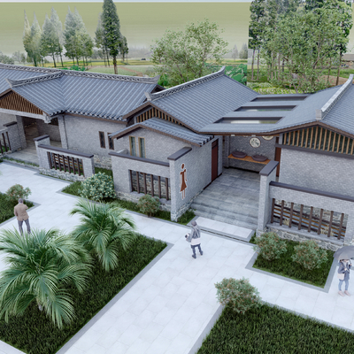  新中式公厕su模型 