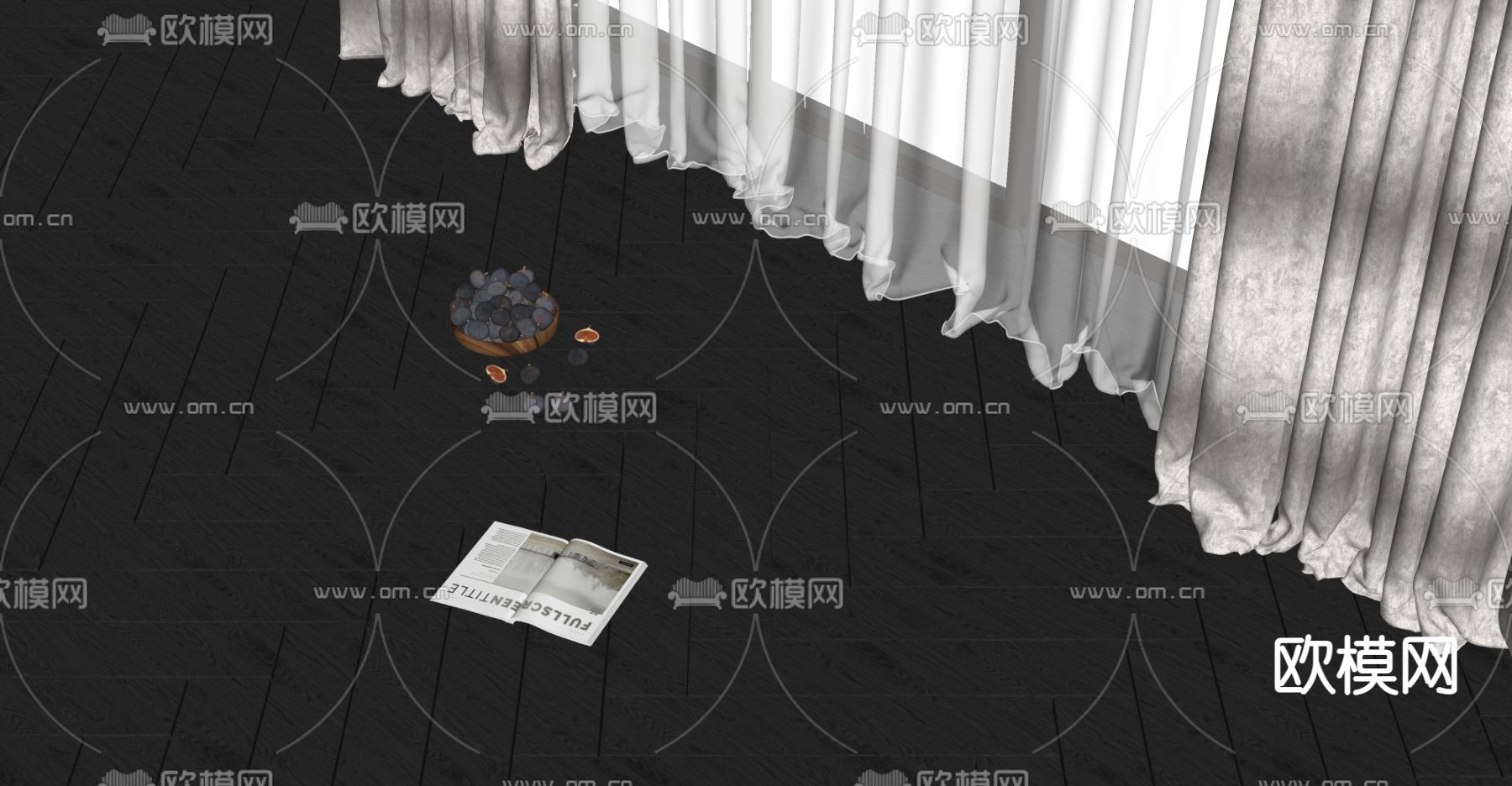 现代木地板su模型下载（渲染图2）