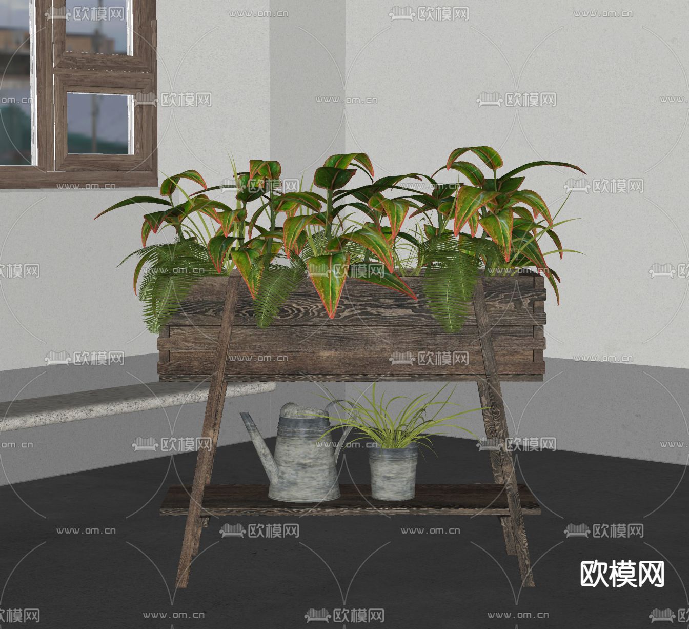 自然风花架 花坛 浇花壶su模型下载（渲染图2）