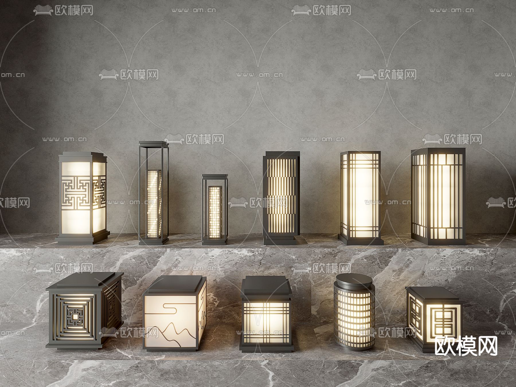 新中式景观灯 户外灯 草坪灯su模型下载（渲染图1）
