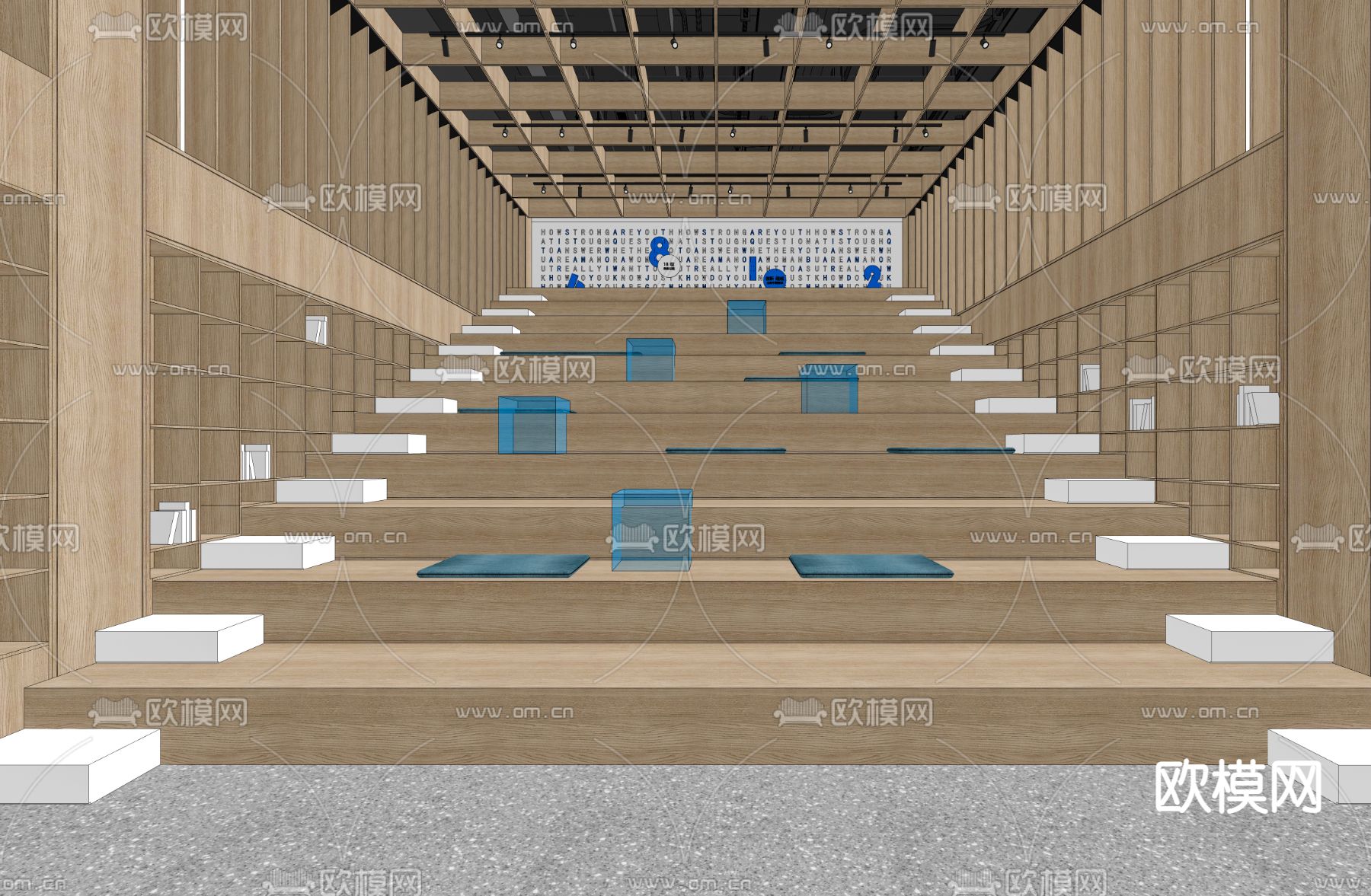 阶梯图书馆 阅览室su模型下载（渲染图2）