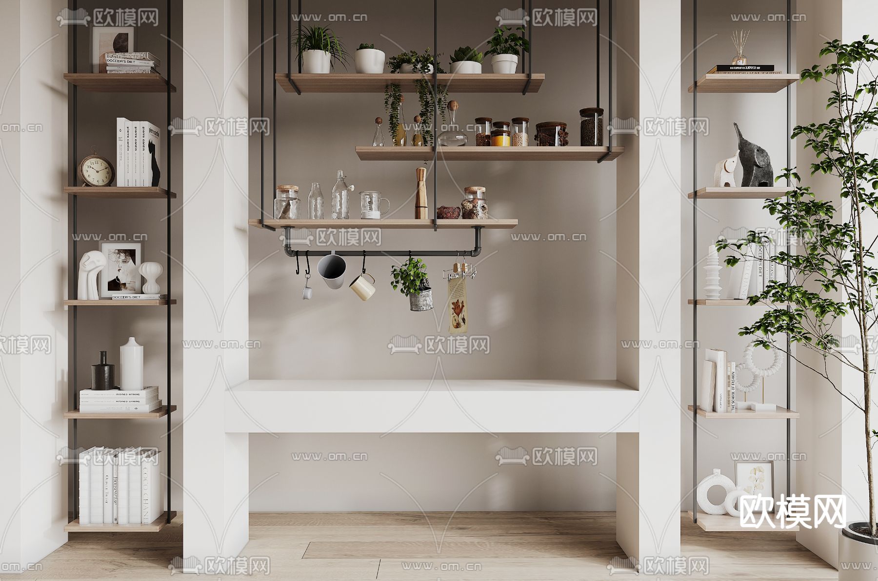 现代吧台吊架su模型下载（渲染图1）