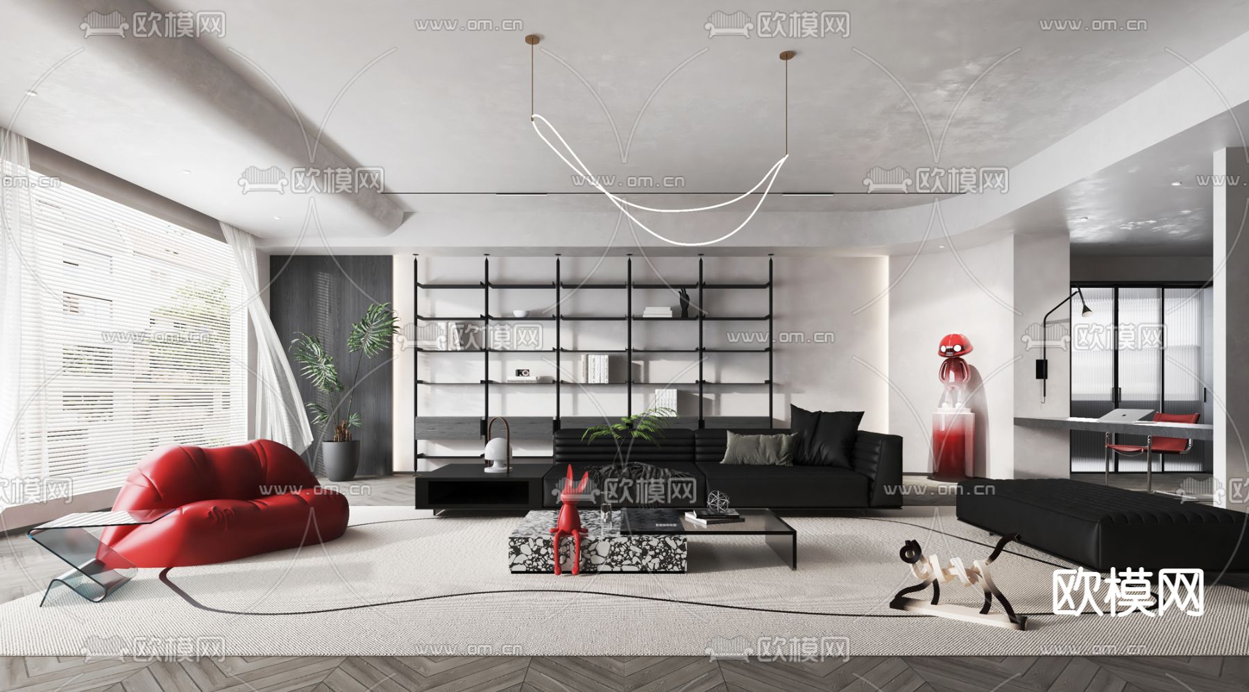 后现代客厅3d模型下载（渲染图1）