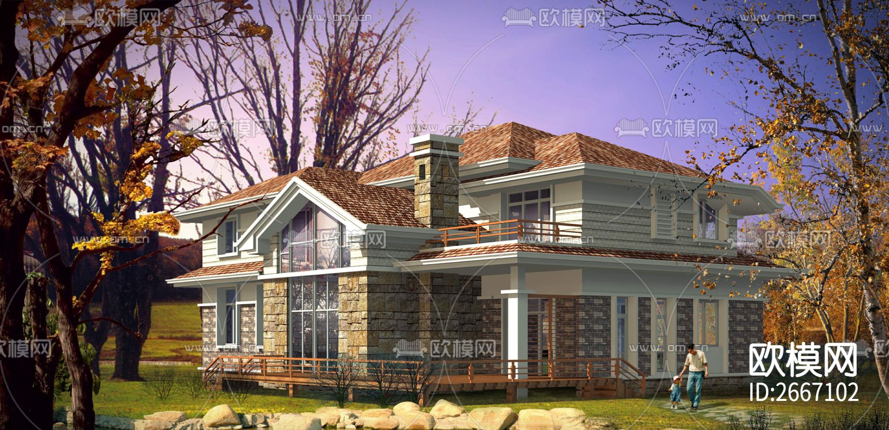 欧式别墅CAD施工图下载（渲染图8）