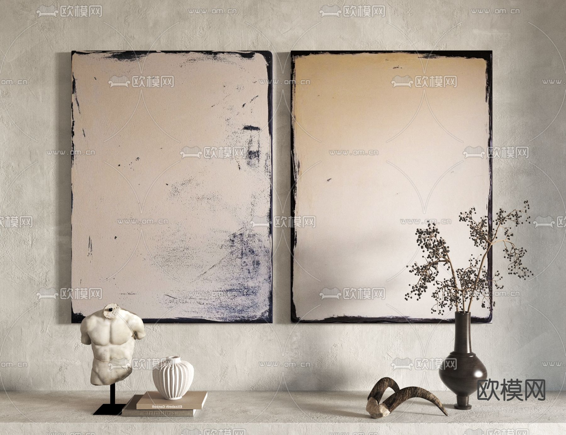 侘寂画 手绘 挂画3d模型下载