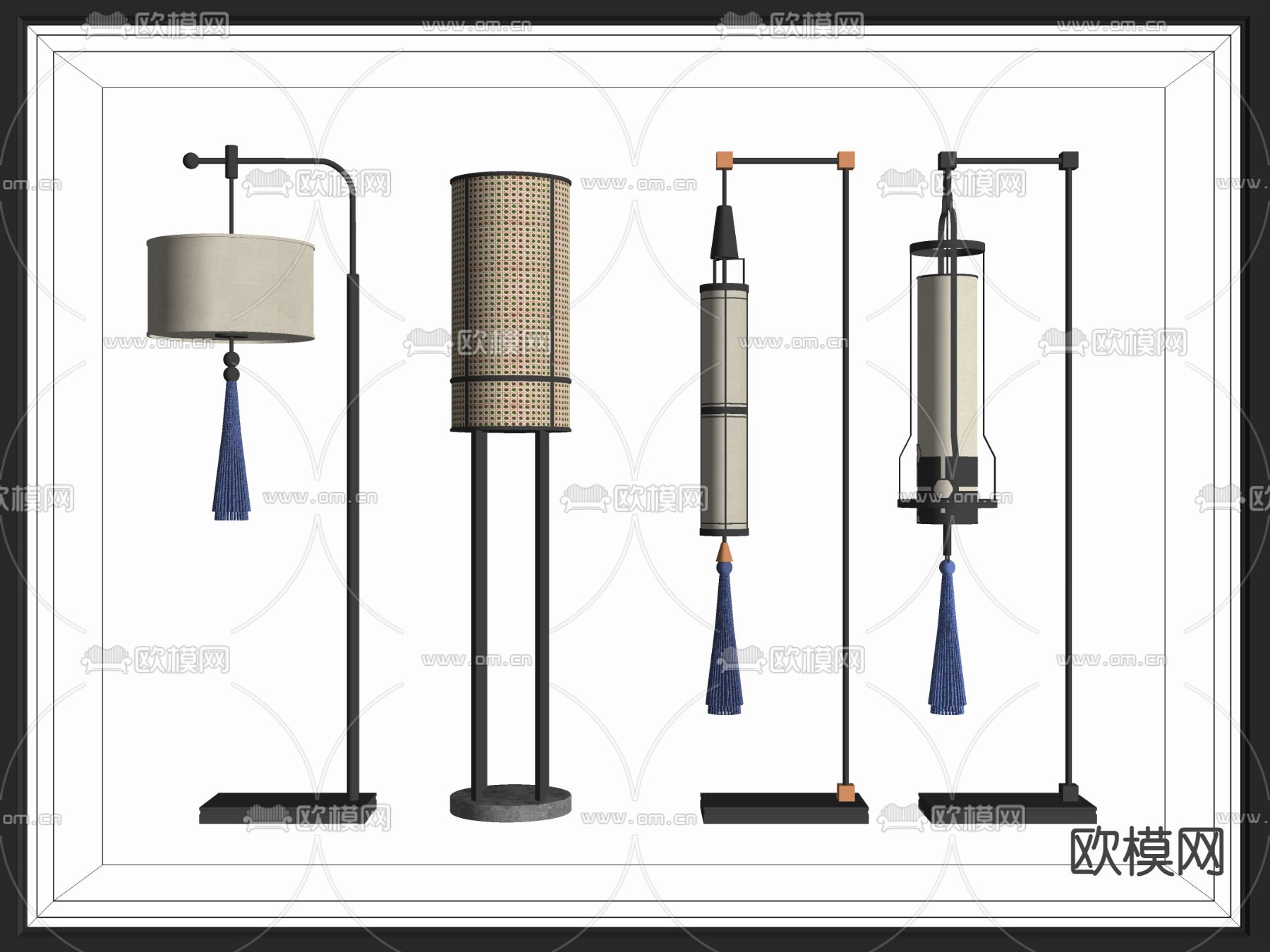 新中式落地灯su模型下载（渲染图2）