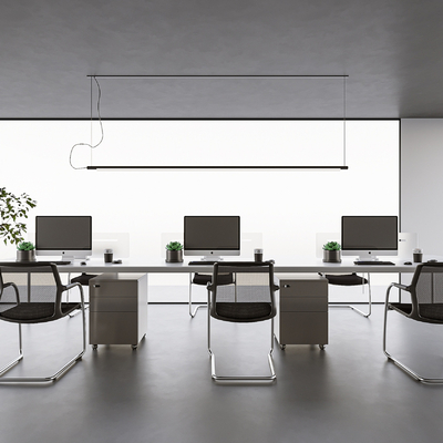  工位 办公桌椅 屏风卡位su模型 