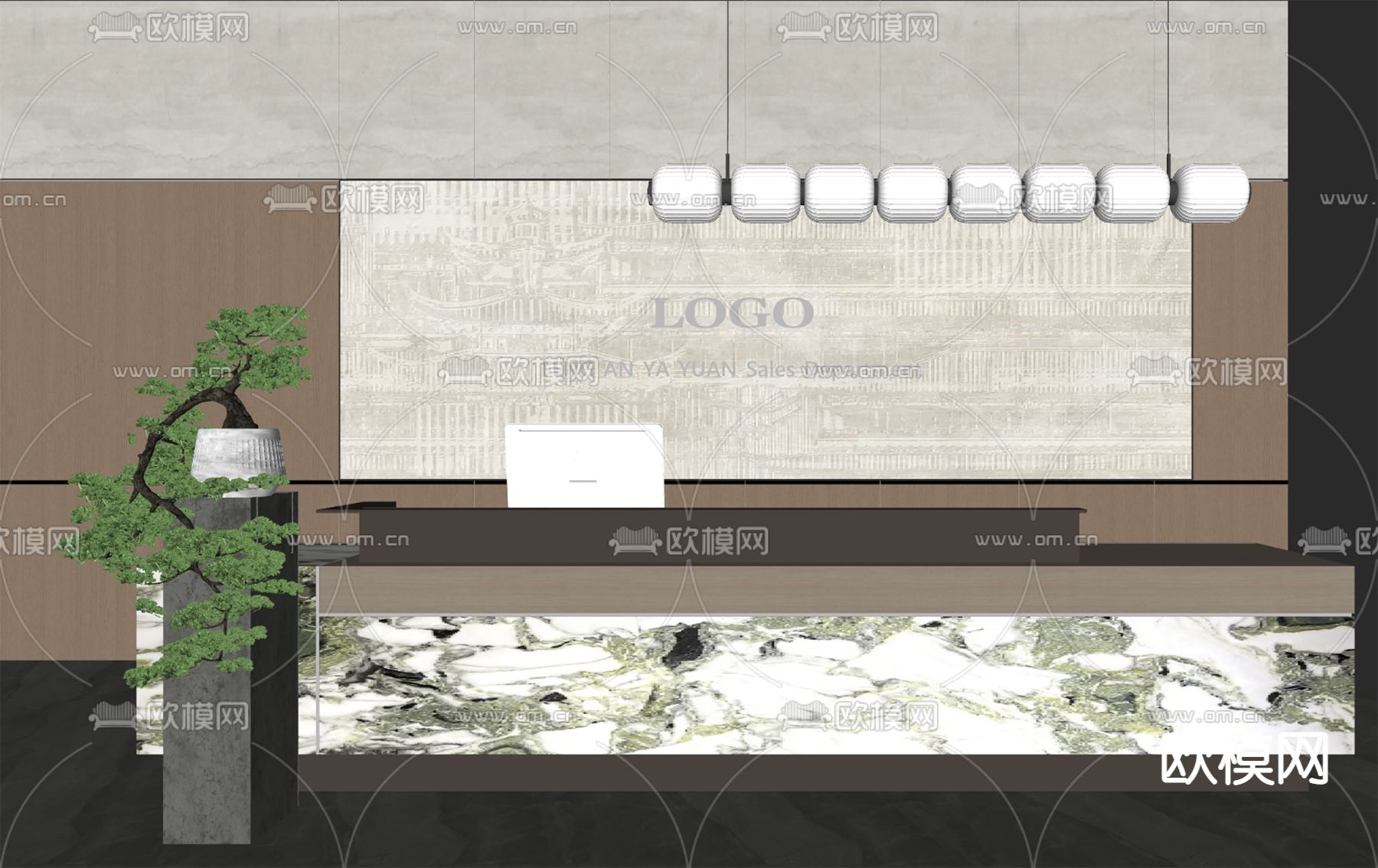 现代办公接待台su模型下载（渲染图2）