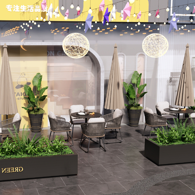  商业外摆 户外桌椅su模型 