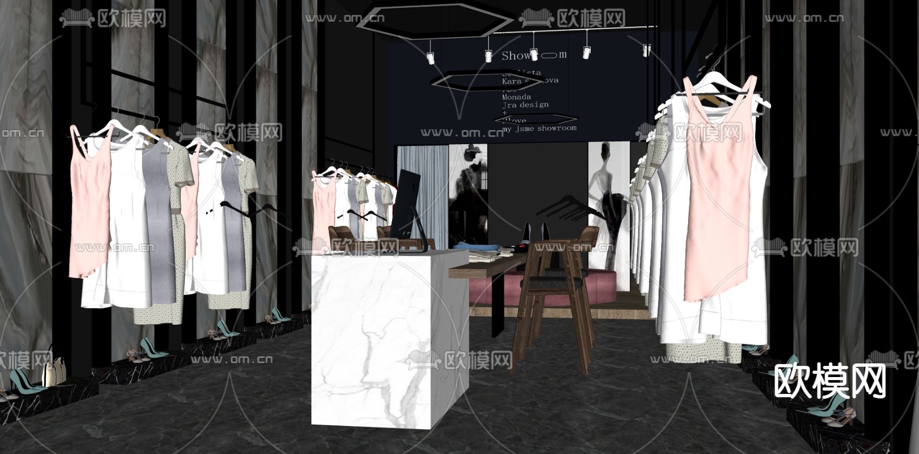 轻奢服装店 女装店su模型下载（渲染图2）
