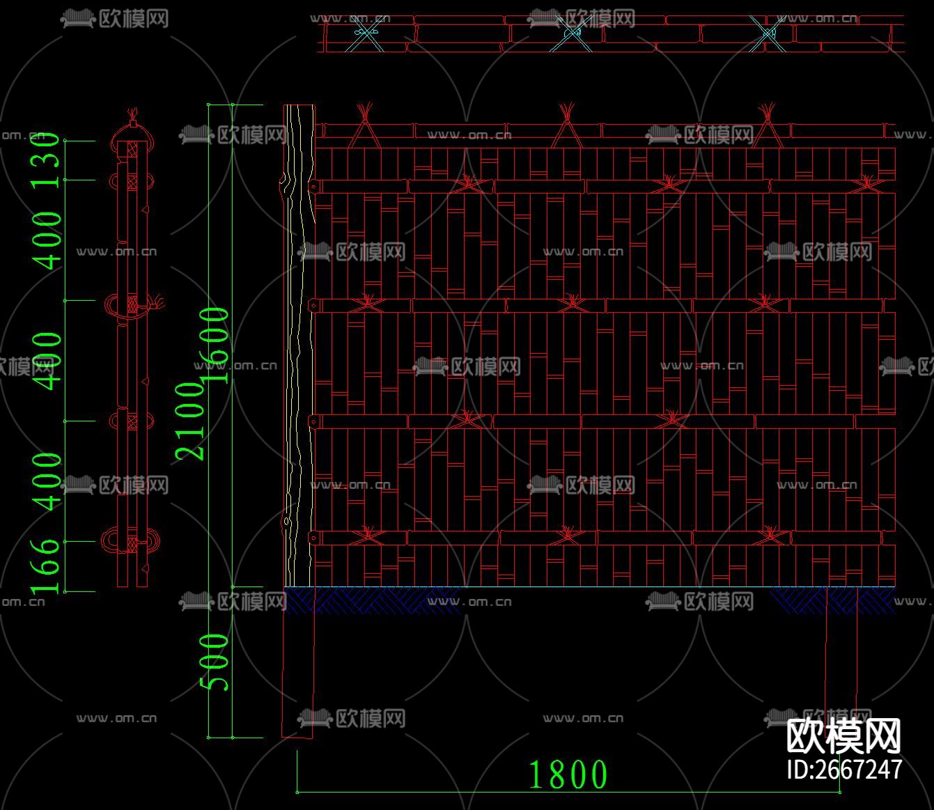 篱笆围栏CAD节点大样下载（渲染图1）