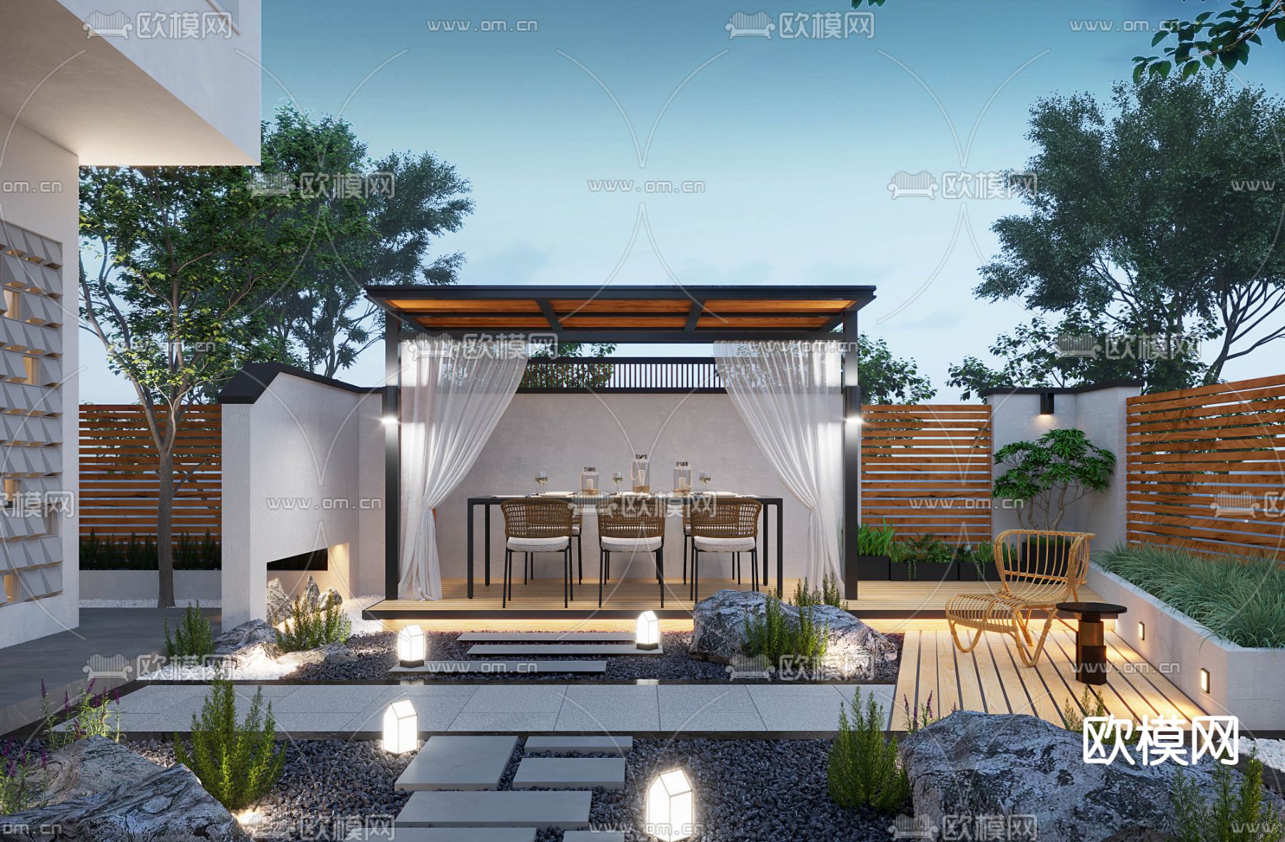 庭院夜景su模型下载（渲染图1）