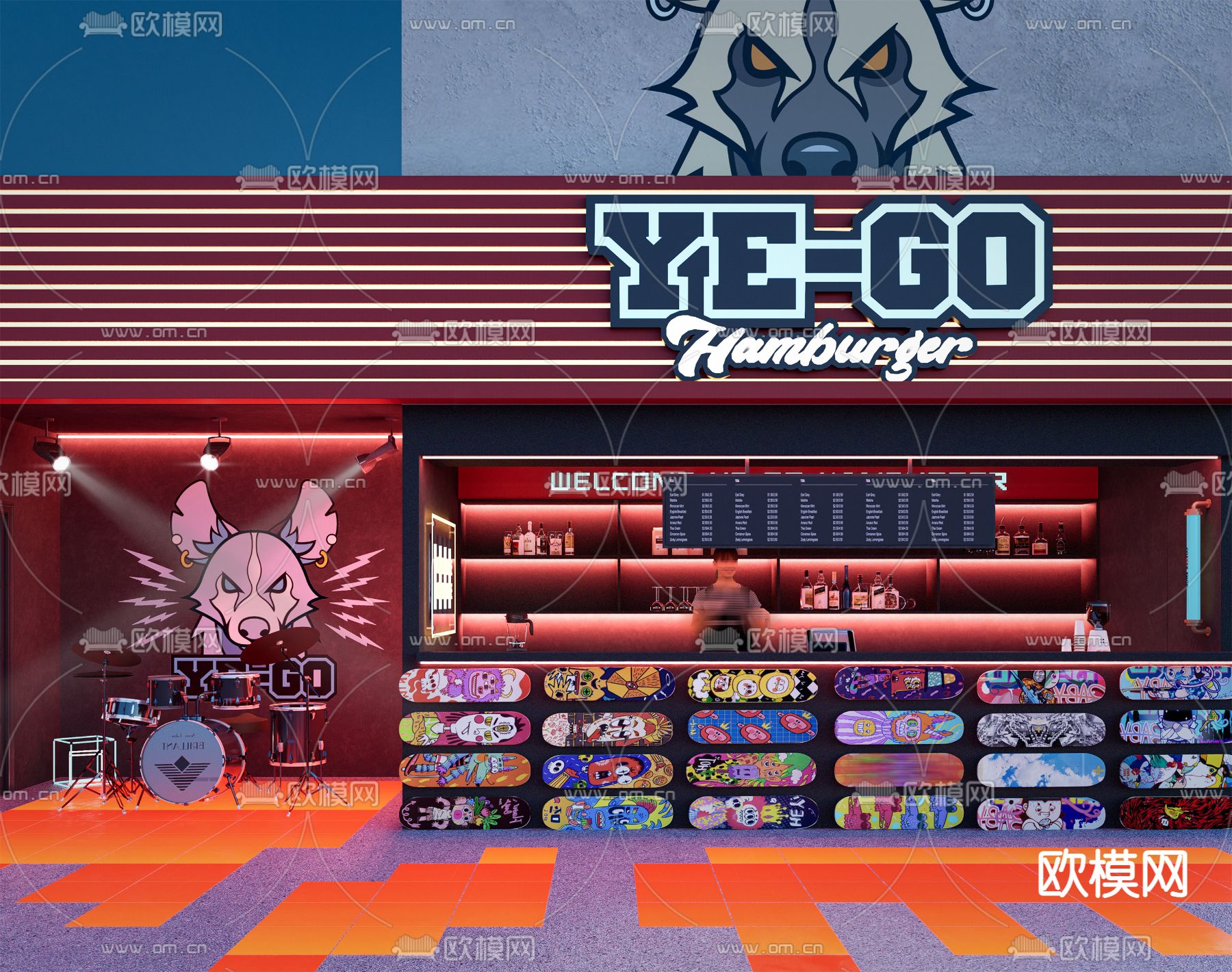 现代汉堡店su模型下载（渲染图1）