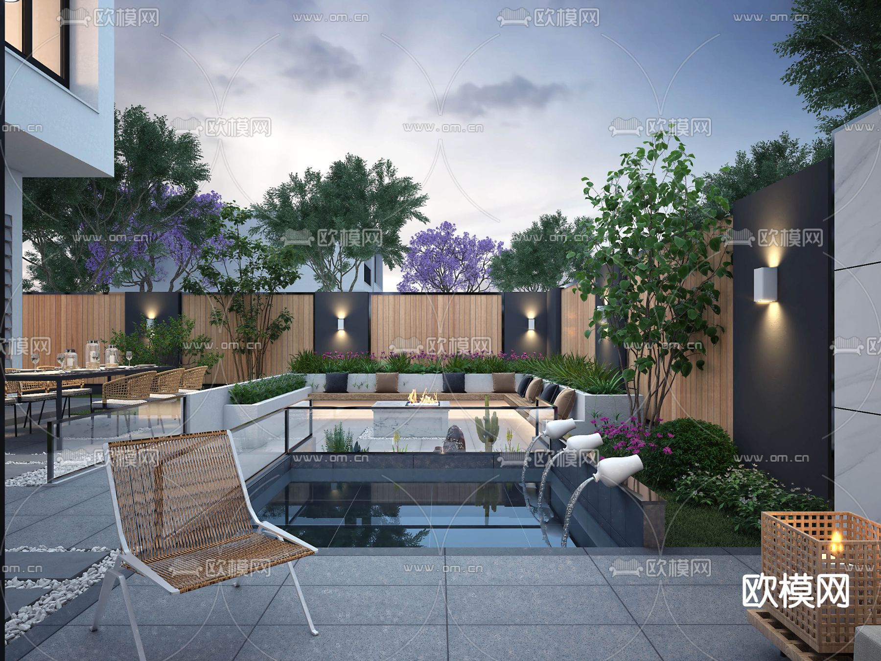 庭院夜景su模型下载（渲染图2）