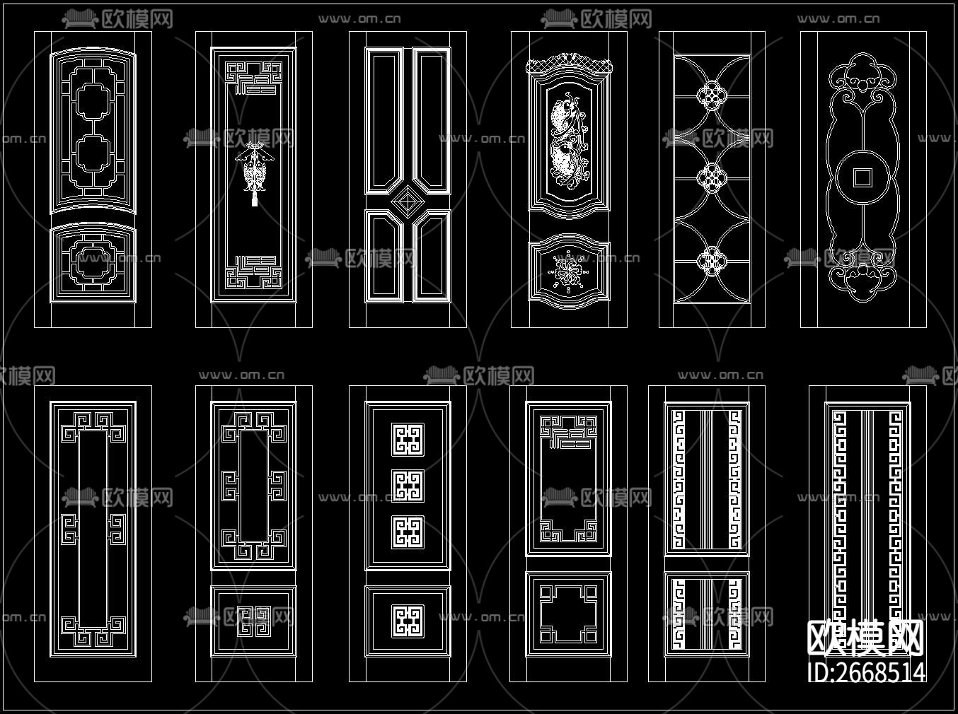 中式房门CAD图库下载（渲染图7）