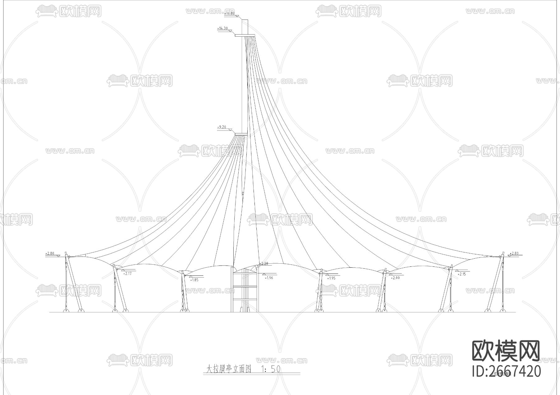 大小拉膜亭座凳CAD节点大样下载（渲染图4）
