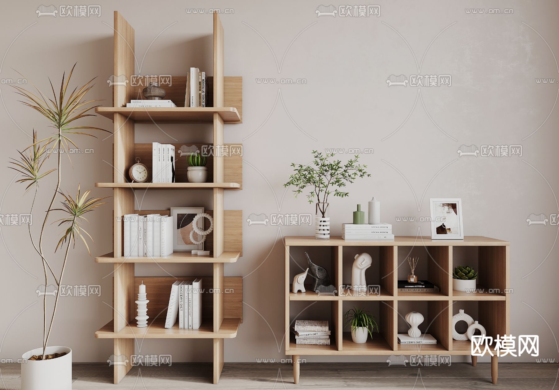 北欧书架 置物架su模型下载（渲染图1）