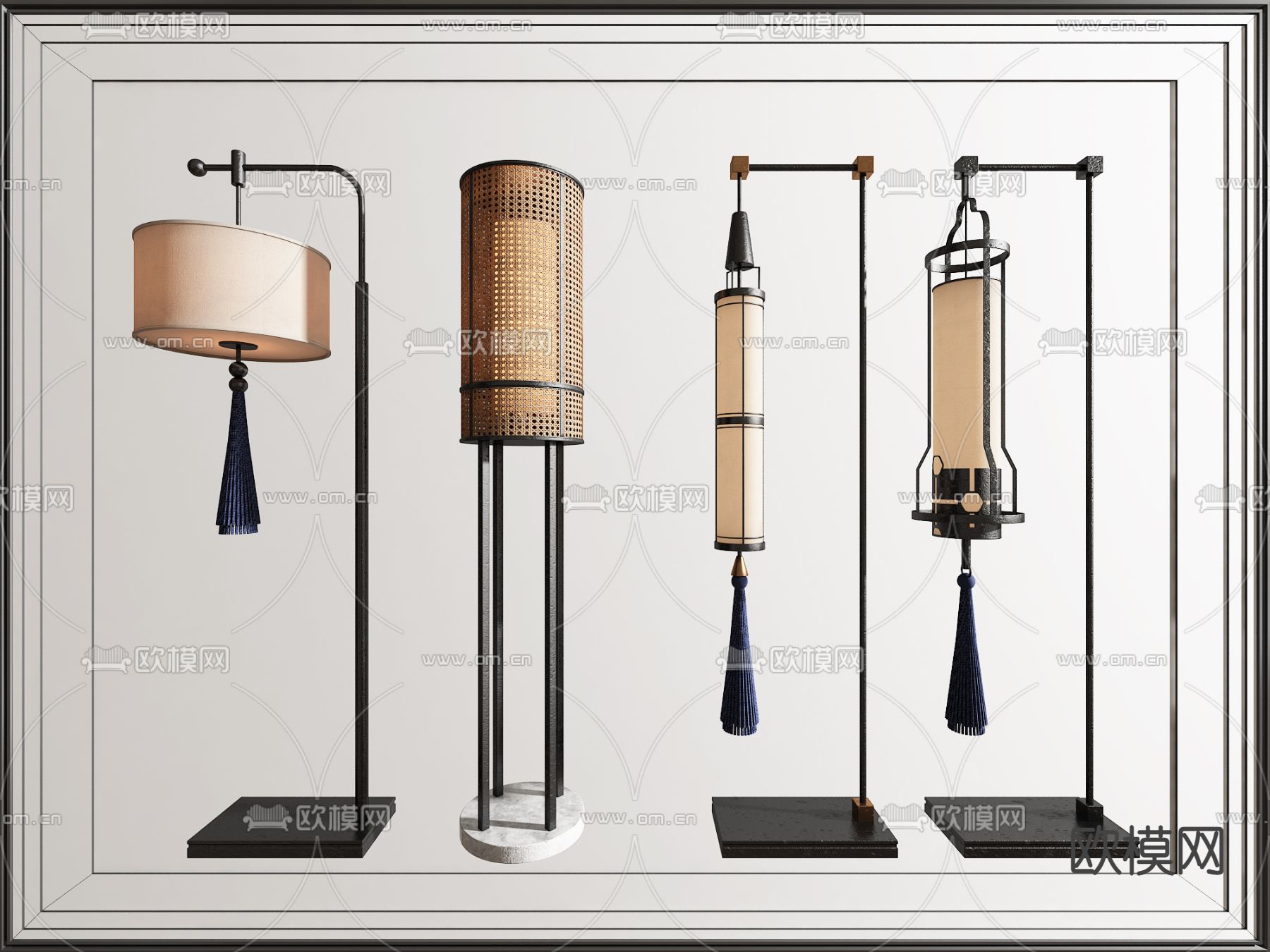 新中式落地灯su模型下载（渲染图1）
