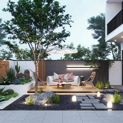  庭院夜景su模型 