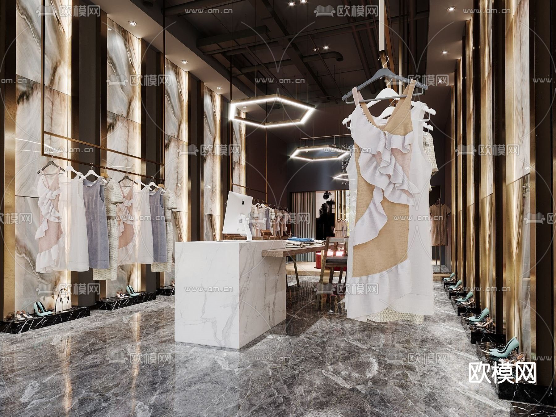 轻奢服装店 女装店su模型下载（渲染图1）