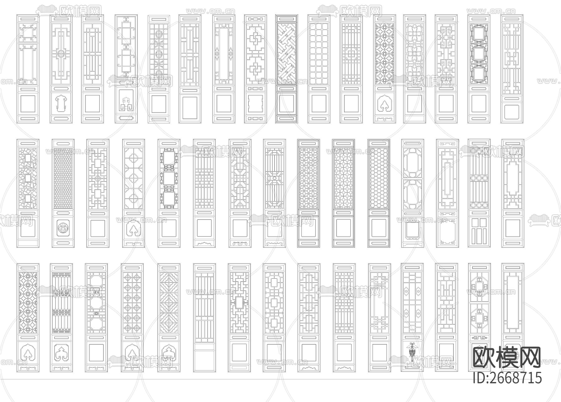 新中式屏风cad图库下载（渲染图1）