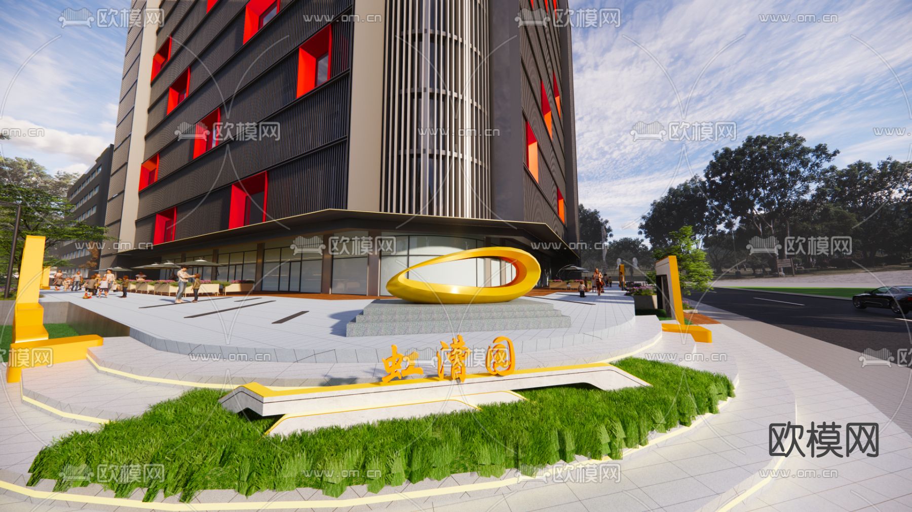 商业街su模型下载（渲染图1）