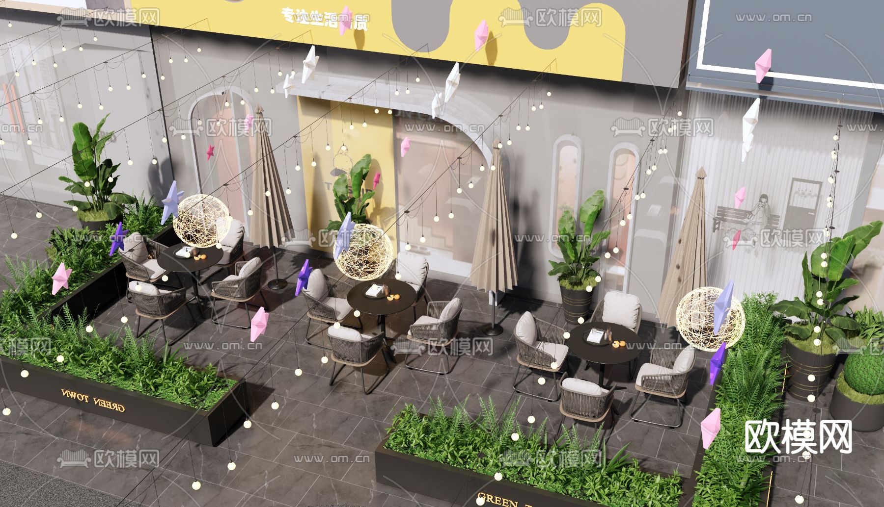 商业外摆 户外桌椅su模型下载（渲染图2）