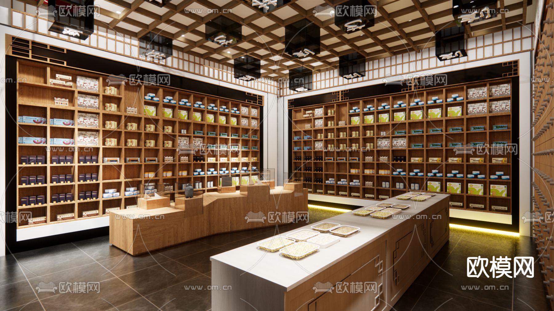 中药店 药品柜su模型下载（渲染图2）